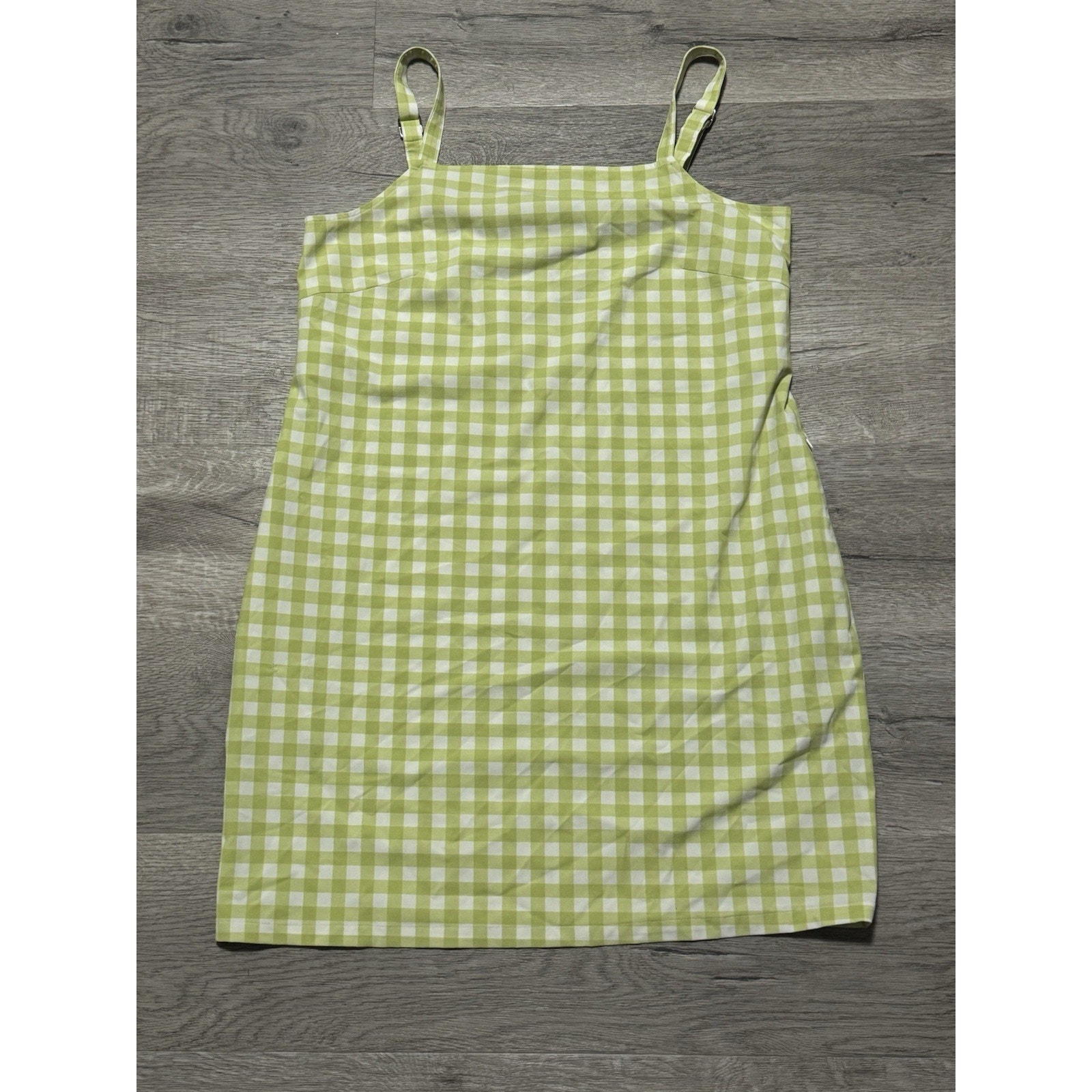 $169 Wayre Sevilla Sleeveless Shift Dress Lime Green Gingham Print L Euc Pockets — image 2 of 8